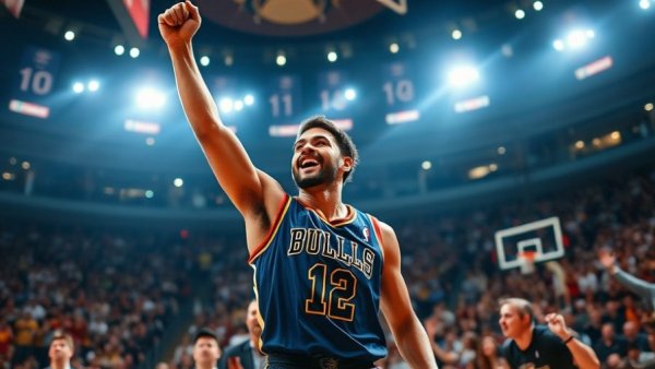 March Madness Recap: Basketball player celebrates victory in crowded stadium.