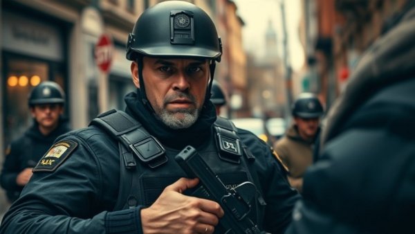 Law enforcement officer arresting suspect in New Jersey street.