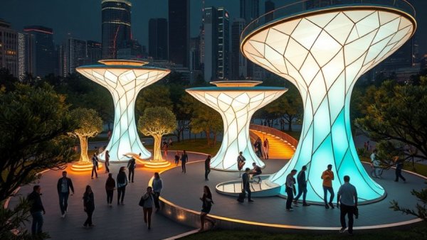 Futuristic play structures in New Jersey park for family activities