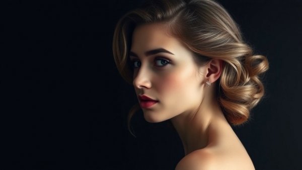 Lucy Kaplansky side profile in dramatic lighting, elegant portrait.