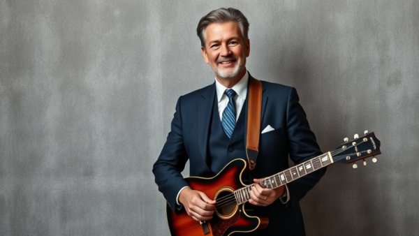 Mature man with a guitar represents New Jersey arts news.