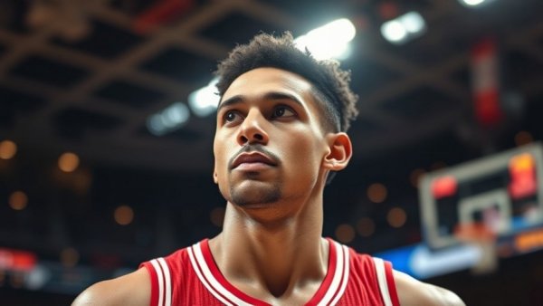 LeBron James considering free agency options, focused in stadium.