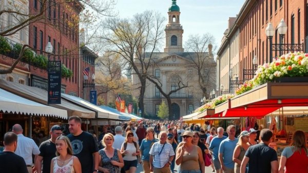 New Jersey street fair scene with crowds and colorful stalls.