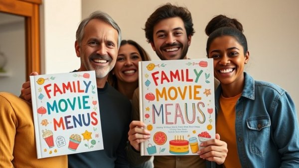 Family Movie Night Menus book cover with smiling individuals.
