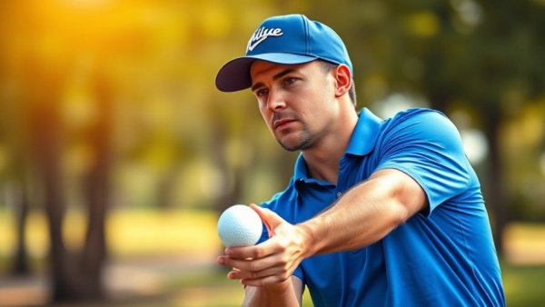 Golfer in blue during Masters Round 1, focused on the green.