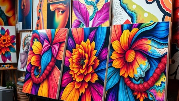 Abstract art pieces from Teen Art Drop-in Program New Jersey.