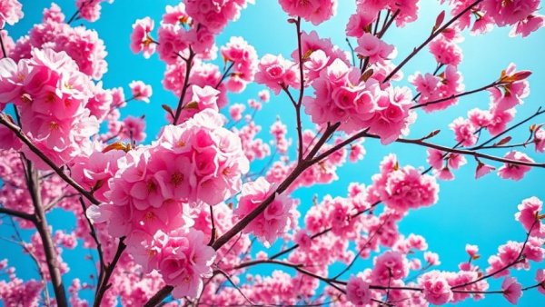 Cherry blossoms in full bloom under a clear sky at New Jersey events.