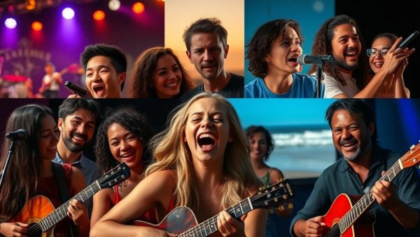 Collage of diverse music artists at Music America concerts in New Jersey.