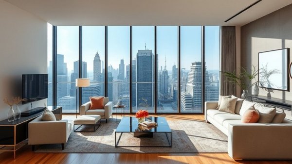 Luxury condo in Hoboken with elegant interior and city skyline view.