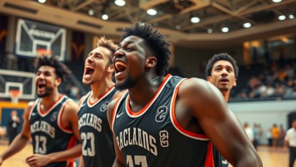 Players celebrating during NBA playoffs 2026 game.