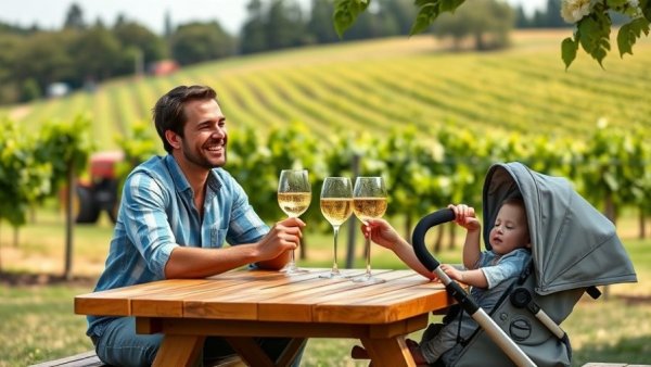 Happy couple at Mother's Day Wine Trail Weekend with baby.