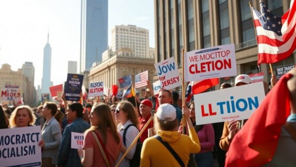 Abstract New Jersey elections with democratic socialism theme.