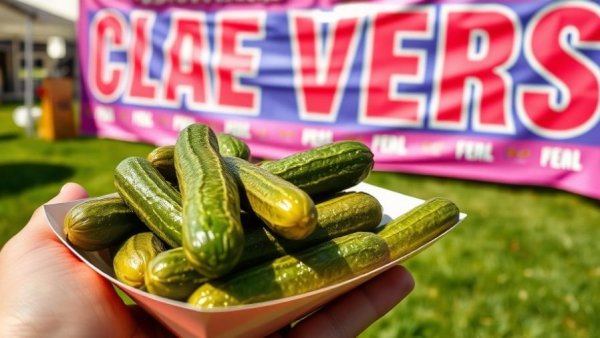 Pickles at New Jersey family event with event banner.