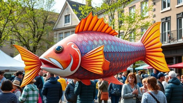 Fish sculpture displayed at New Jersey event in April 2026.