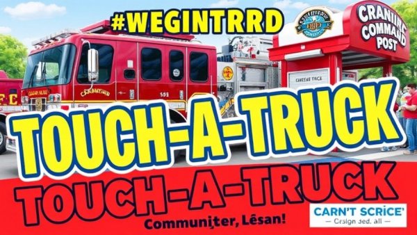 Touch-A-Truck Cranford event flyer with fire truck and command vehicle