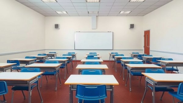 Empty classroom with desks, highlighting NJ youth voting initiative
