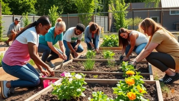 Family-friendly gardening activity in NJ community garden.