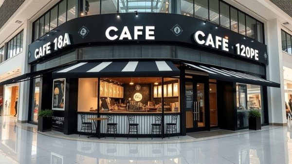 Modern cafe exterior inside a New Jersey mall