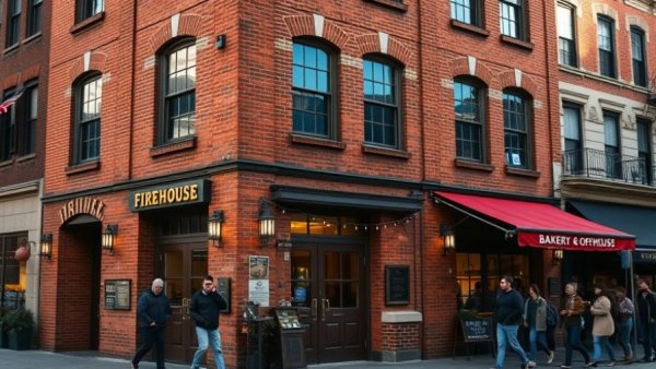Historic firehouse in Jersey City transformed into a bakery and coffeehouse.