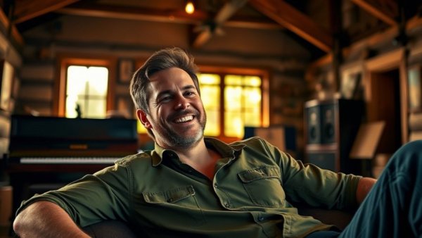 NJ pop-rock news: Man smiling in rustic music room with piano
