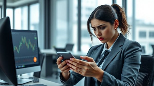 Worried businesswoman facing cryptocurrency wallet access issues.