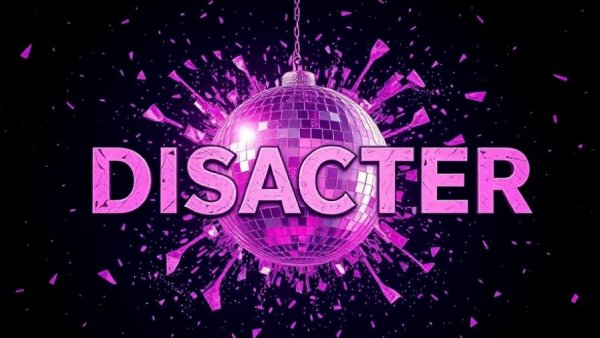 New Jersey theater vibrant disco ball image with 'DISASTER' text.