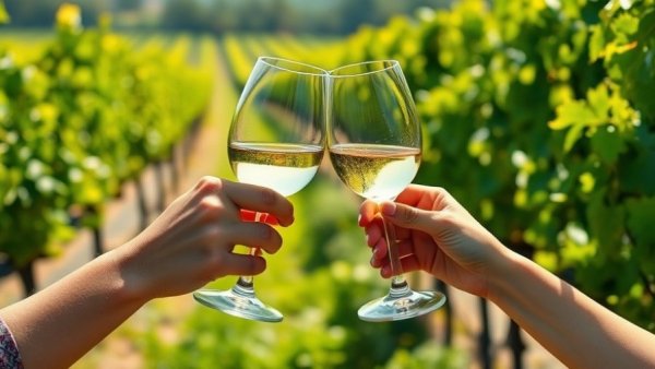 Wine glasses clinking in vineyard during Mother's Day Wine Trail.
