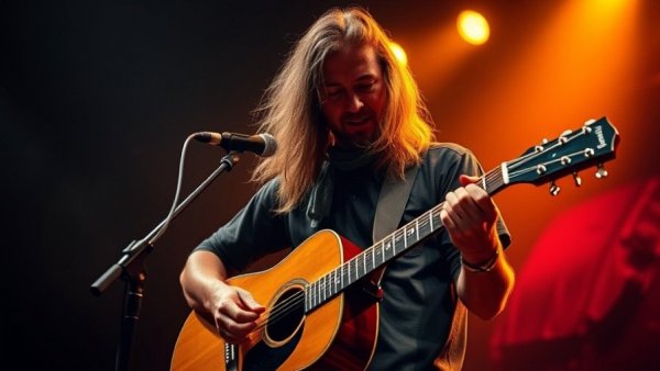 Musician plays guitar under stage lights at Django à Gogo festival 2026