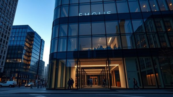 Middlesex County office building entrance with evening lighting.