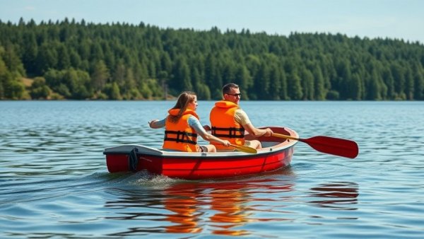 Family rowing on a serene lake for a weekend getaway from NYC.