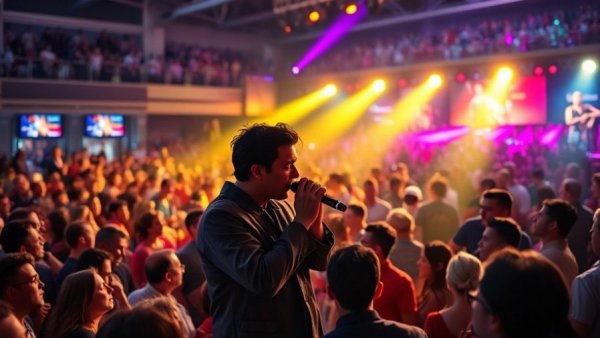 Vibrant concert scene with man and crowd, Bruce Springsteen snub Chris Christie.
