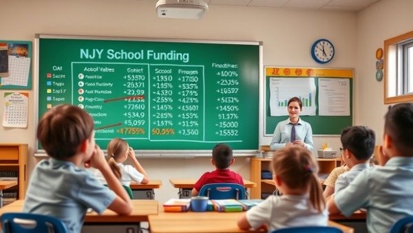 Conceptual illustration of NJ school funding in a classroom setting.