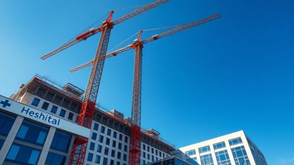 Camden healthcare expansion with construction crane and modern building.