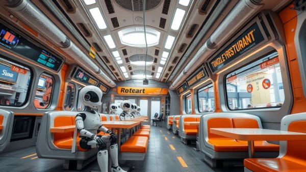 Futuristic restaurant in Bergen County with robotic theme.