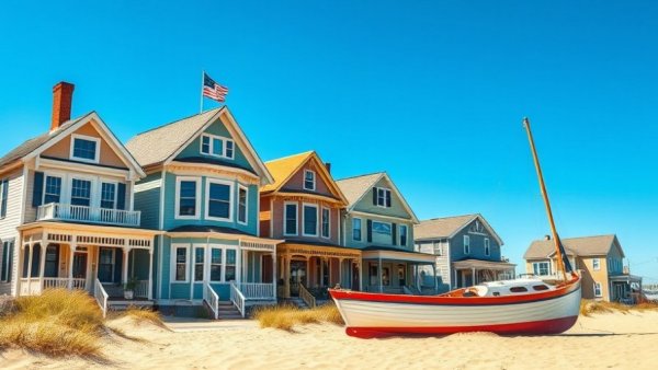 Victorian houses and boat in Cape May, perfect dining guide backdrop.