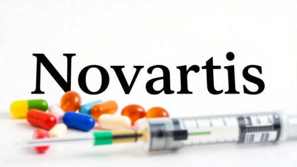 Novartis logo with pills and syringe, pharmaceutical theme.