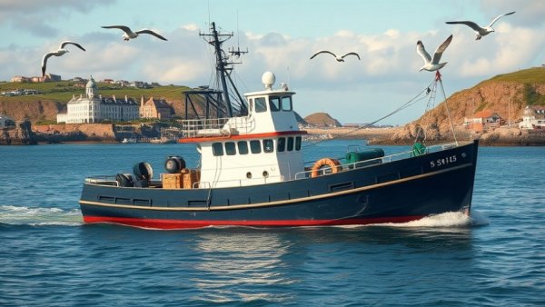 Jersey Shore fishing trawler, Saint James, in calm waters