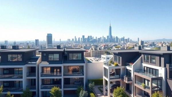 Atlantic City luxury townhomes with city skyline.