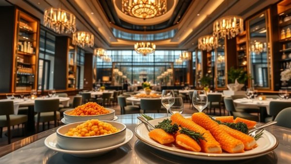 Caviar in Edgewater restaurant interior with elegant decor.