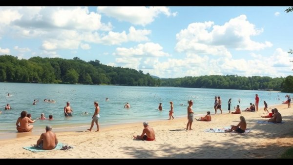 People enjoying swimming at a lake in NJ on a summer day.