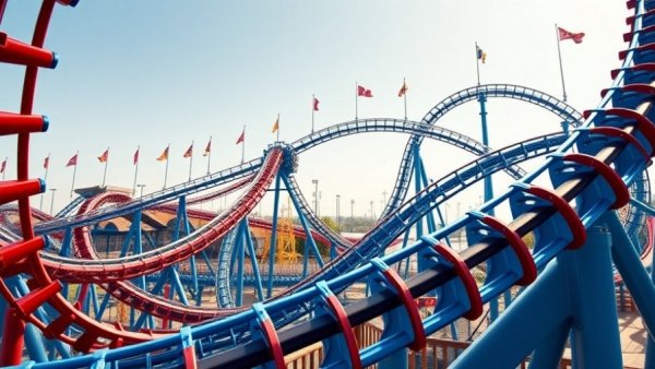 Patriot’s Run roller coaster with blue tracks.