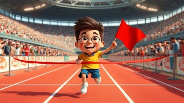 Cartoon race scene illustrating immigration theme.