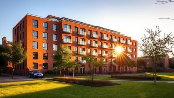Modern apartment in high-end residential community Belleville with lush greenery.