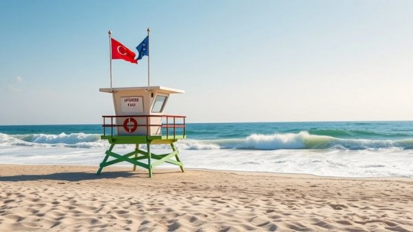 Jersey Shore wave conditions with lifeguard stand and ocean.