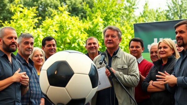 Press conference with speakers at World Cup community initiative.