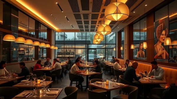 Elegant new restaurant in New Jersey with diners enjoying meals.