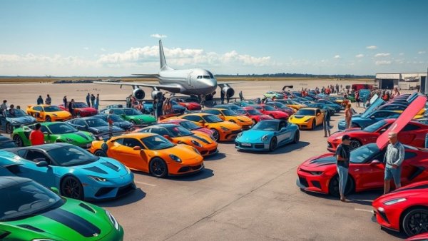 Colorful cars and military jet at NJ festival
