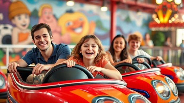 Families enjoying bumper cars at New Jersey events, colorful fun.