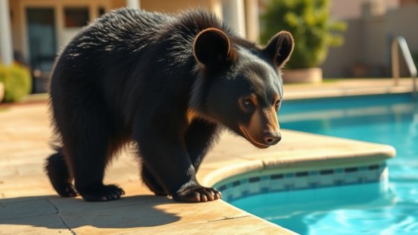 Black bear sighting in New Jersey by a poolside.