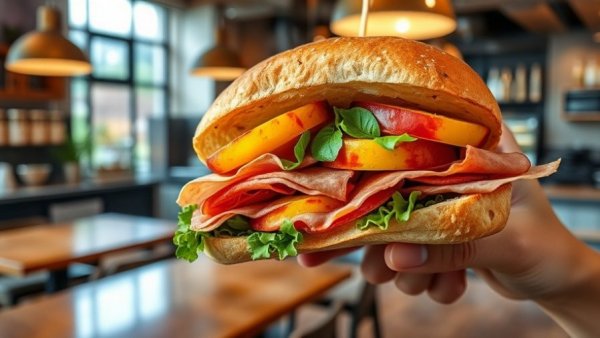 Gourmet NJ restaurant sandwich with prosciutto and peaches